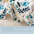 Whale Flotilla Reversible Printed Quilt King Size, Extra Soft Boho Floral Leaf Bedspreads for Bed Lightweight King Quilt Bedding Set Coverlets with 2 Pillow Shams for All Seasons, White Green