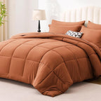 Love's cabin Twin XL Comforter Set Burnt Orange, 5 Pieces Twin XL Bed in a Bag, All Season Bedding Sets with 1 Comforter, 1 Flat Sheet, 1 Fitted Sheet, 1 Pillowcase and 1 Pillow Sham