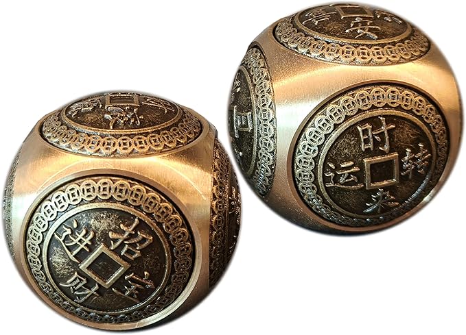Brass Lucky Ball 6 Sides Rotatable Feng Shui Ornament Wealth Statue Treasure Ball Fengshui Sculpture Chinese Traditional Home Decor (F2 Lucky Ball x 2)
