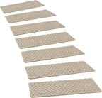 PURE ERA Carpet Stair Treads Tape Free Non Slip Indoor Stair Carpet Stair Protectors Pet-Friendly Non-Slip Skid Resistant Washable Reusable 8" x 30"(14 Pieces,Cream Gray Mini-Diamond Trellis)