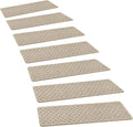 PURE ERA Carpet Stair Treads Tape Free Non Slip Indoor Stair Carpet Stair Protectors Pet-Friendly Non-Slip Skid Resistant Washable Reusable 8" x 30"(2 Pieces,Cream Gray Mini-Diamond Trellis)
