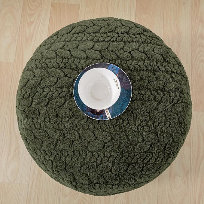Unstuffed Ottoman Pouf Cover – Round Faux Fur Footstool Plush Floor Pouf (No Filler Included) Perfect for Living Room, Bedroom, or Office Lounge (Green, 20x20x15 in)