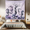 Ambesonne Purple Tapestry Queen Size, Dried Tree with Mushrooms in Lilac Color Palette and Huge Seahorse Prints, Wall Hanging Bedspread Bed Cover Wall Decor, 88" X 88", Mauve and Lavender