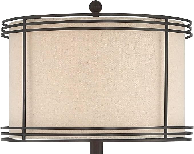 Barnes and Ivy Henson Rustic Industrial Farmhouse Standing Floor Lamp with Night Light Glass 63" Tall Bronze Earthy Fabric Drum Shade Decor for Living Room Reading House Bedroom Home