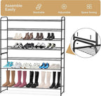 KEETDY 4-Tier Long Shoe Rack for Closet Metal Shoe Organizer for Entryway, Wide Stackable Shoe Storage Shelf with Sturdy Wire Grid for Closet Floor, Bedroom, Black