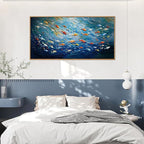 CHDITB Ocean Fish Framed Canvas Wall Art, 20"X40" Large Under The Sea Fishes Oil Painting, Modern Navy Blue Marine Fish Wall Decor, Colorful Fishes Artwork for Living Room Bedroom Office Home Decor
