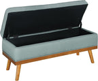 OSP Home Furnishings Katheryn Mid-Century Modern Storage Bench with Tufted Seat and Wood Legs, Sea Blue Fabric
