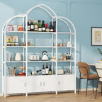 Semoic Arched Bookshelf and Bookcase with 3 Cabinets, Triple Wide 5 Tier Standing Book Shelf, Storage Display Rack Shelves, Industrial Open Bookshelf, Etagere Bookcase, White