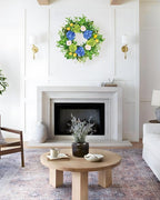 Vlorart 24” Spring Summer Wreaths for Front Door,Porch,Window-Large Artificial Hydrangea & Lemon Outdoor Wreath for Home,Farmhouse,Wedding Decor-Outside All Seasons