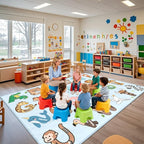 Kids Rugs for Playroom - 6x9 Feet ABC Alphabet Rug for Classroom Preschool Educational Learning Animals, Kids Room Rugs Toddler Nursery Kindergarten Decor, Blue