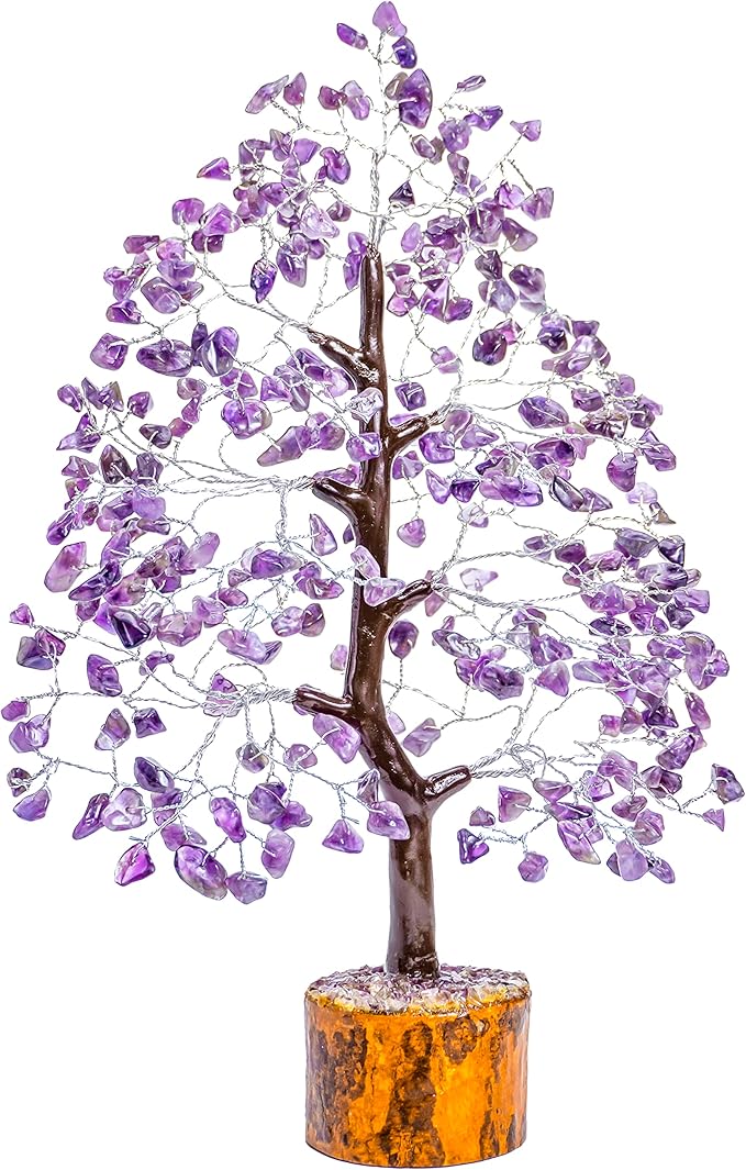 Crocon Amethyst Gemstone Tree Feng Shui Figurine Money Bonsai Good Luck Chakra Balancing Reiki Healing Crystals Decoration Ornament Sculpture Prosperity Table Decor Gift Size 10-12\