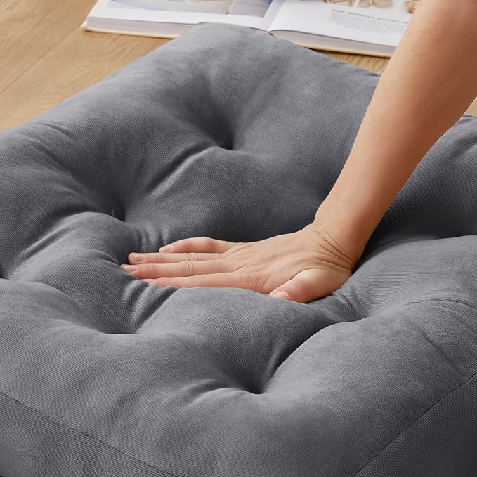 Meditation Floor Pillow Set of 6, Square Large Pillows Seating for Adults, Meditation Cushion Pillow,Tufted Corduroy Cushion for Tatami Living Room or Yoga, Light Gray, 22x23 Inch