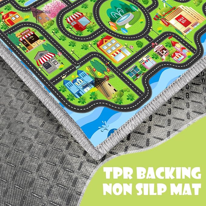 Car Rug,Kids Play Rug with Roads,Playroom Non Slip Car Track City Map for Bedroom Classroom - (59X39.4 Inches)