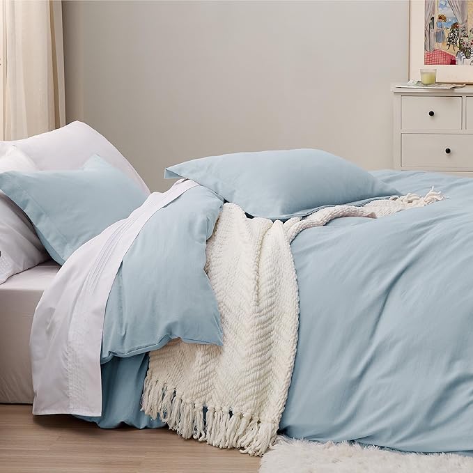 Bedsure Sky Blue Duvet Cover King Size - 3 Pieces Prewashed Cotton-Like Polyester Extra Soft Bedding Set, Includes 1 Duvet Cover 104x90 Inches with Zipper Closure & 2 Pillow Shams, No Comforter