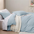 Bedsure Sky Blue Duvet Cover Twin/Twin XL Size - 2 Pieces Prewashed Cotton-Like Polyester Extra Soft Bedding Set, Includes 1 Twin Duvet Cover 68x90 In with Zipper Closure & 1 Pillow Sham, No Comforter