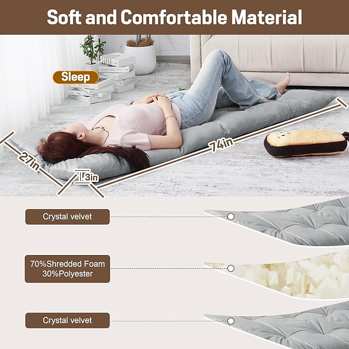 BALAPET Floor Lounger Pillow,Foldable Light Thick Tufted Floor Pillow Cushion with Elasticized Webbing for Easy Storage.Floor Lounger for Meditation,Playing,Yoga,Reading,Sleeping(Light Gray)