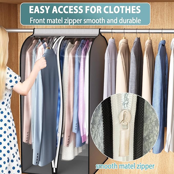 22” Gusseted Garment Bags for Hanging Clothes, Large Clear Window Clothes Cover for Closet Storage, Wardrobe Coat Protector for Suit, Shirt Bottom Enclosed, 2 Pack, 32” Long