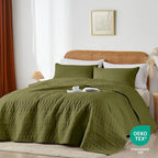 akkialla Full/Queen Size Quilt Bedding Set,Olive Green Lightweight Microfiber Soft Bedspread,Modern Style Geoetric Pattern Coverlet Set for All Seasons,3 Piece(1 Quilt,2 Pillow Shams)