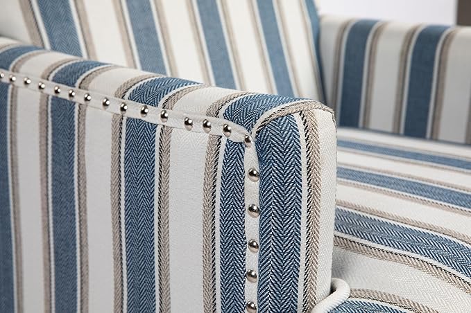 KEIKI Vintage Striped Accent Chair with Nailhead Trim, Upholstered Lounge Armchair for Living Room, High Back Reading Chair Bedroom