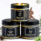 Candle Gift Set of 3 Black Oud|Sage Pine|Eucalyptus Lime Strong Scented Soy Candels Clean Non Toxic Velas Aromáticas Favors for Women Coworkers Friends Guests Also for Fall Diwali Christmas Holidays