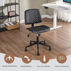 Small Home Office Chair - Armless Mid Back Desk Chair with 360° Swivel and Wheels, PU Upholstered Height Adjustable Modern Walnut Computer Chair for Home, Office Meeting Room - Black