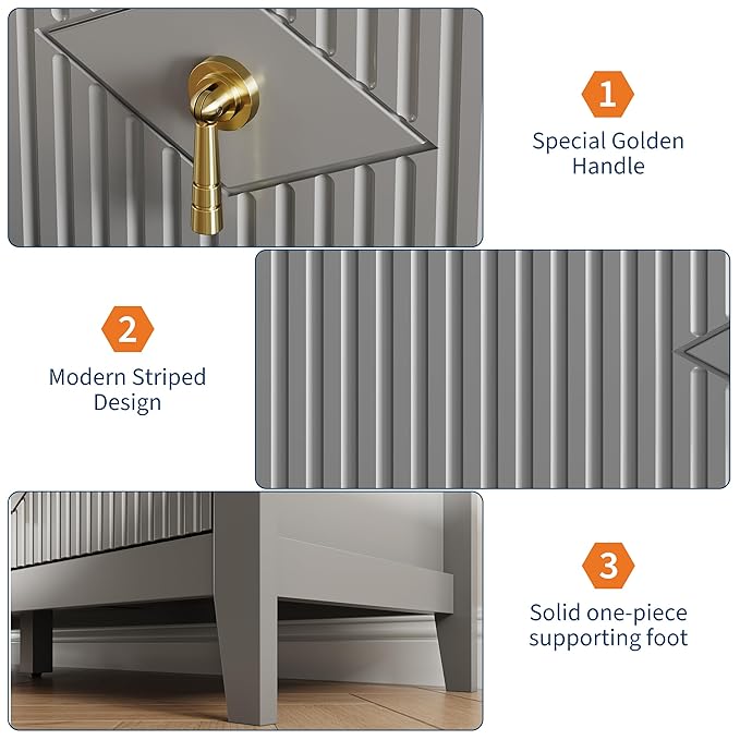 GarveeHome Fluted Dresser for Bedroom, 54 Inch Wide 6-Drawer Wood Dresser, Modern Chest of Drawers, Storage Organizer Cabinet for Living Room, Hallway, Entryway, Grey