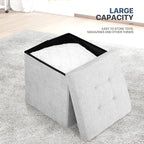 MoNiBloom 15 Inches Storage Ottoman Cube, Folding Square Foot Rest Stool, Small Ottoman Footrest with Storage for Living Room, Bedroom, Entryway, Light Gray