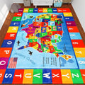 USA Map ABC Kid Rug 118" × 78.7" for Playroom Geography Extra Large Classroom Rug Educational Baby Playmat Alphabet Carpet for Primary School Fluffy Non-Slip Preschool Carpet Nursery Room