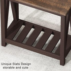 ChooChoo Farmhouse End Table, Rustic Vintage Narrow End Side Table with Storage Shelf for Small Spaces, Nightstand Sofa Table for Living Room, Bedroom Espresso 2 Pack