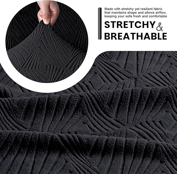 VANSOFY Oversized Recliner Chair Covers, 4-Pieces Stretch Recliner Cover Jacquard Soft Reclining Chair Slipcover Furniture Protector with Elastic Bottom for Lazy Boy Recliner(Black)