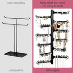 AllHungUp 12-Tier Wall Jewelry Organizer Wall Mounted Jewelry Organizer Necklace Holder Wall Mount Hanging Necklace Organizer Jewelry Hanger Wall Mounted Earring Holder Display Earring Organizer Black