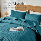 akkialla Full/Queen Quilt Set, Teal Lightweight Microfiber Bedspread Coverlet, Boho Geometric Pattern, Soft All-Season Bedding, 3-Piece (1 Quilt, 2 Pillow Shams) | Breathable material, Modern Style