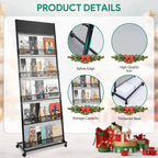 5 Layer Floor Magazine Rack Stand, 70"×27×13.6" Brochure Display Stand with 4 Universal Wheels, Detachable Magazine Display withTop Billboard, for Exhibitions, Shopping Malls, Hospitals, Offices