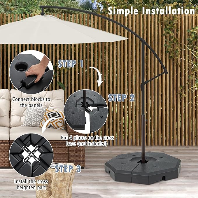 Giantex 350 lbs Offset Patio Umbrella Base, 4PCS Octagonal Umbrella Base Weight Water Sand Filled for Cantilever Umbrella, Easy-Filling Spouts, Outdoor Market Umbrella Base Stand