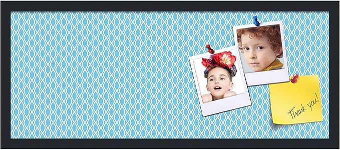 PinPix 30x12 inch Cork Bulletin Board. This Decorative Framed Pin Board Comes with Sky Blue Waves Design and a Satin Black Frame. Ideal for Home Office Decor (PinPix-245)