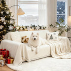 Couch Cover for Dogs, Non Slip Sofa Cover, Washable Couch Covers, 2 Cushion Sofa for Dogs Furniture Protector with Tassels Chenille Sofa Covers for Pets (Vertical Grain Beige)