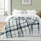 Blue and White Plaid Throw Blanket for Couch,60"X80" Super Soft Cozy Warm Home Decorative Throws with Tassels for Bed Sofa Picnic