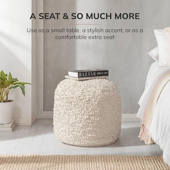 Anji Mountain 100% Handmade & Handcrafted Comfortable Home Décor Pouf Ottoman Footrest for Living Room, Bedroom, Nursery, Kidsroom, Patio Furniture - (22" x 22" x 17" - Ivory)