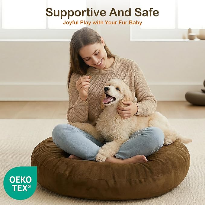 Codi Meditation Cushions Set of 2 – Large Round Floor Pillows for Adults with Removable Washable Cover, Soft and Supportive Floor Cushion for Yoga, Seating and Dog Bed, 32 inch - Coffee