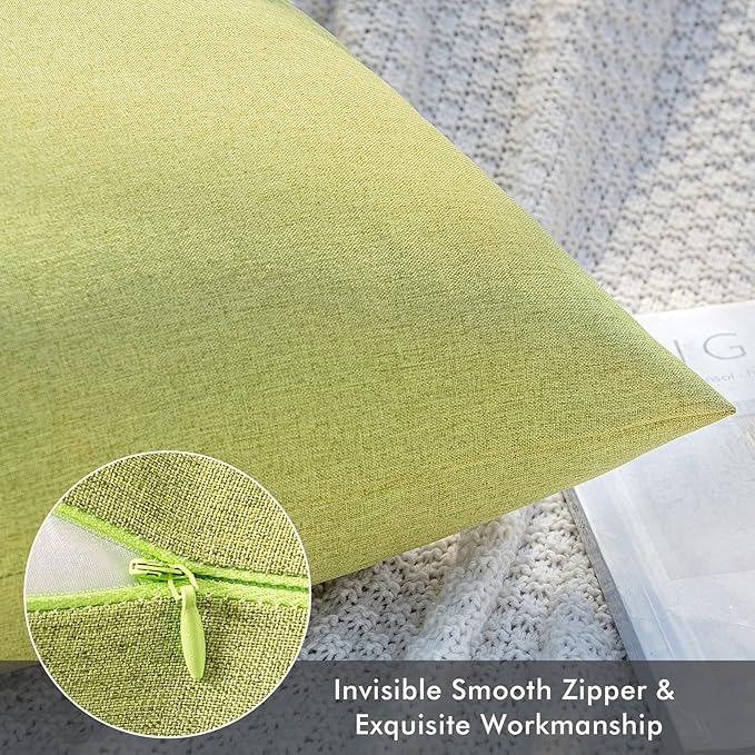 MIULEE Pack of 2 Decorative Outdoor Solid Waterproof Throw Pillow Covers Spring Faux Linen Garden Farmhouse Cushion Cases for Patio Tent Balcony Couch Sofa 20x20 Inch Moss Green