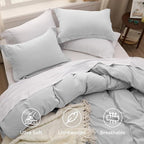 Bedsure Light Grey Duvet Cover King Size - 3 Pieces Prewashed Cotton-Like Polyester Extra Soft Bedding Set, Includes 1 Duvet Cover 104x90 Inches with Zipper Closure & 2 Pillow Shams, No Comforter
