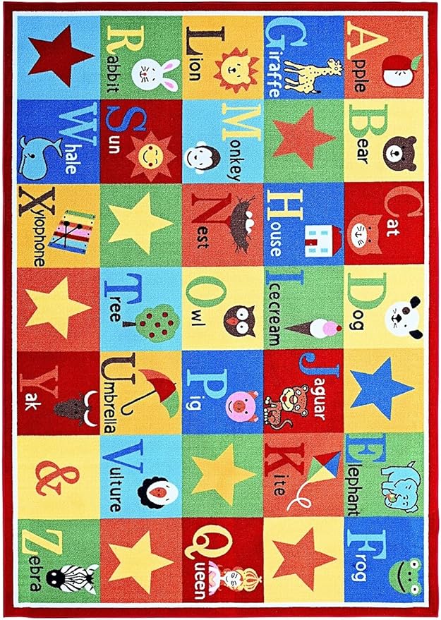 Furnish my Place 745 ABC with Animal ABC Area Rug for Kids | Educational Alphabet | Animals Children Rug | Contemporary Design | Multicolor (4'4"x6'9")