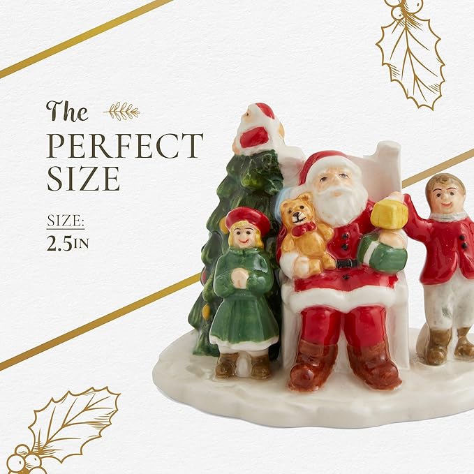 Spode Christmas Tree Miniature Village Figural Decoration, Snowy Christmas Village Set, Ceramic Holiday Decor - Festive Holiday Decorations for Indoor Display (Santa with Children)