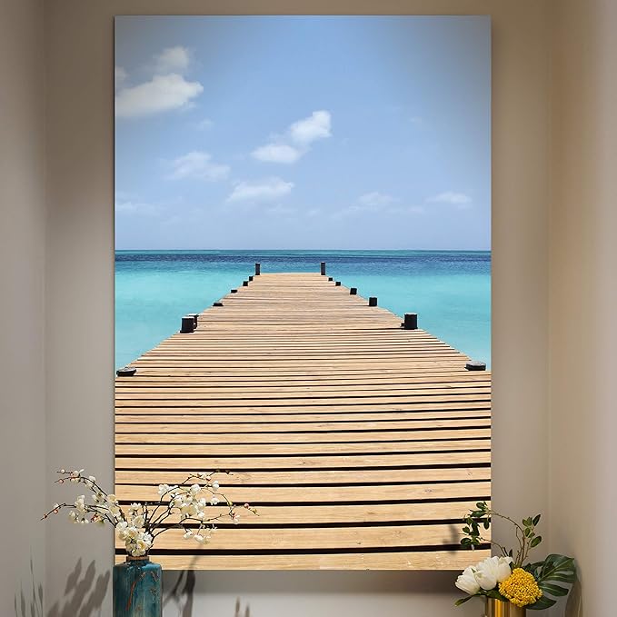 Renditions Gallery Canvas Nature Wall Art Modern Paintings & Prints Decor Sunny Endless Ocean Dock Glam Romantic Wall Hanging Artwork for Bedroom Living Room Office Kitchen - 12"x18" LT06