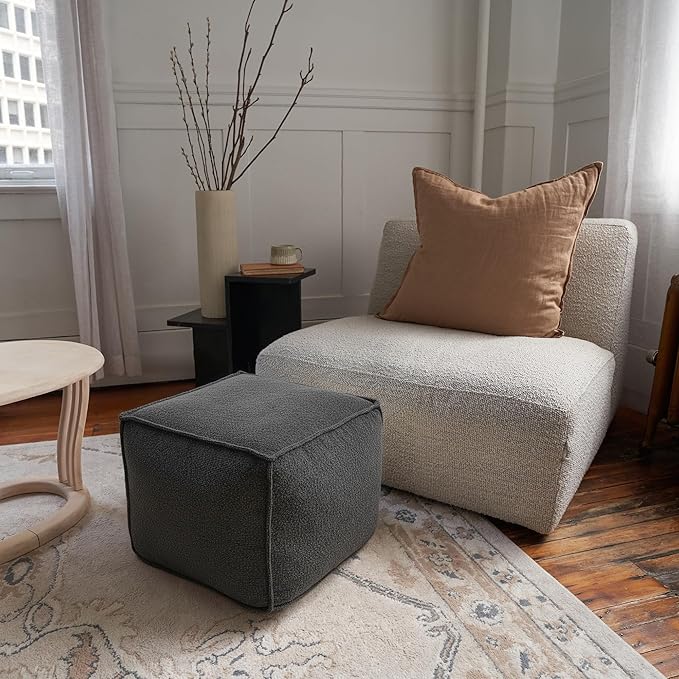 ZICOTO Beautiful Boucle Pouf Ottoman and Foot Rest - Elevate Your Living Room Decor with Lightweight Comfort and Charm - A Round Modern Foam Filled Foot Stool Perfect to Rest Your Feet
