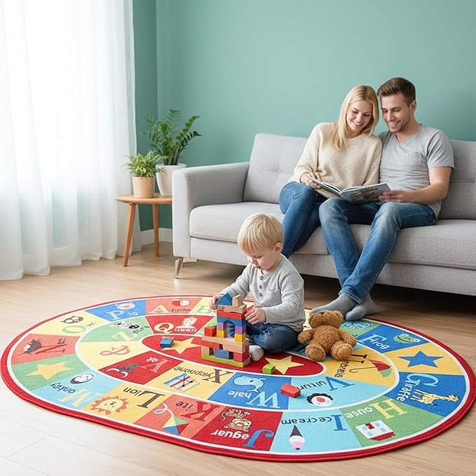 Furnish my Place 745 ABC with Animal ABC Area Rug for Kids | Educational Alphabet | Animals Children Rug | Contemporary Design | Multicolor (9'x13'2" Oval)