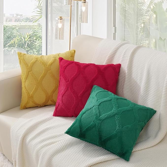 decorUhome Spring Throw Pillow Covers 20x20 Inch Set of 2, Soft Plush Faux Fur Wool Red Couch Pillow Covers, Decorative Neutral Pillow Cases for Bed Sofa Living Room Home Decor