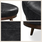 POLY & BARK Gio Ottoman – 30” Round with Feather-Down Topper – Full-Grain Leather Upholstery – Couch Ottoman for Living Room – Italian Leather in Onyx Black