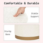 Round Storage Ottoman with Reversible Tray Top, 16.3" Boucle Ottoman Footrest Stool with Metal Base, Upholstered Vanity Stool with Storage for Living Room Bedroom, White
