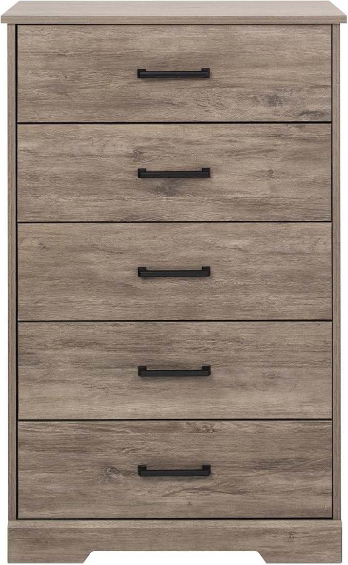 Prepac Rustic Ridge Farmhouse Dresser, Brown Dresser for Bedroom, Chest of Drawers with 5 Drawers 18.5" D x 27.5" W x 43.5" H, DBDR-1605-1